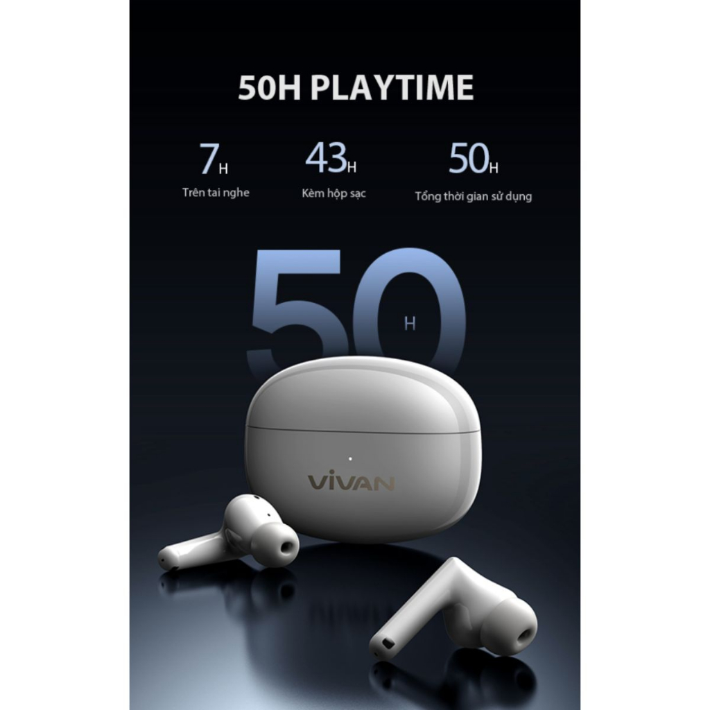 Tai Nghe Bluetooth VIVAN Liberty T220 Plus 2 Màu Midnight/ White 4 Mic Chống Ồn, Màng Loa Cao Cấp - BẢO HÀNH 12 THÁNG