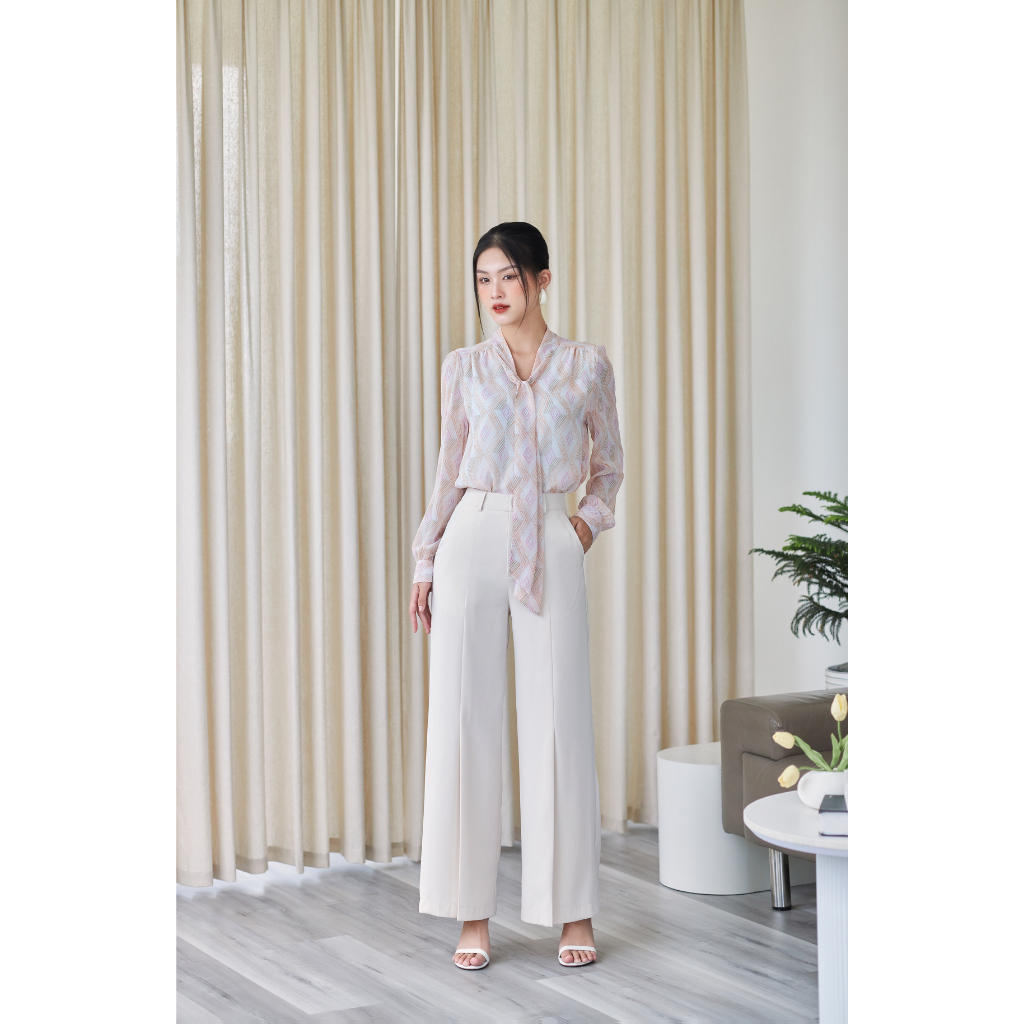 Áo Sơ Mi Nữ Thắt Nơ GILLEE Tay Phồng Voan Hình Thoi Có Lót FAK059