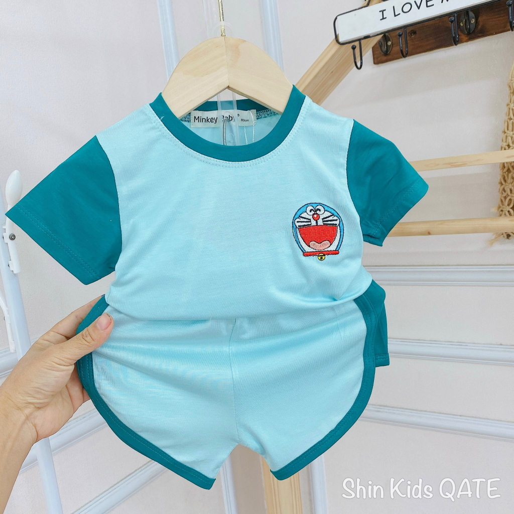 Bộ Cộc Tay Chất Thun Lạnh Phối Màu Thêu Logo Động Vật Dễ Thương Dành Cho Bé