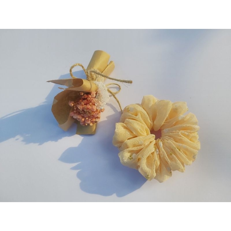 Cột tóc vải scrunchies vải tơ hoa nhí trắng bồng bềnh nữ tính