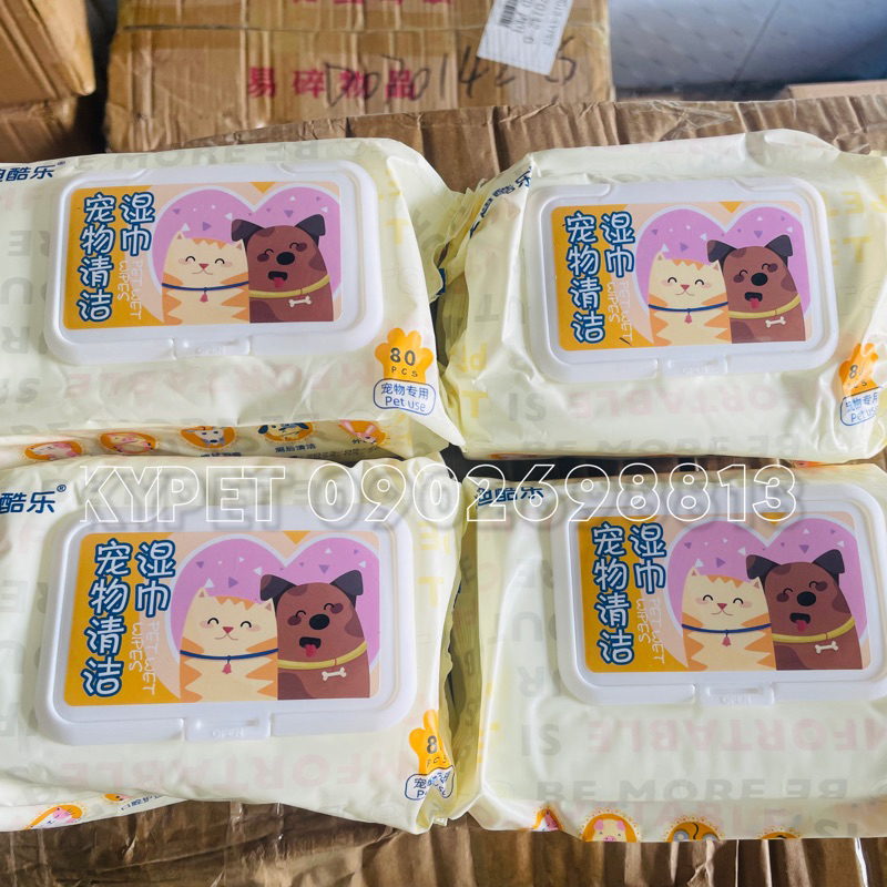 Khăn giấy thú cưng, khăn giấy ướt vệ sinh dành riêng cho chó mèo an toàn sạch sẽ gói 80 miếng Kypet