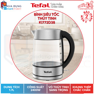 Bình đun siêu tốc tefal ki772d38, bình đun thủy tinh - 2400w, 1.7l, bh 2 năm, hàng chính hãng