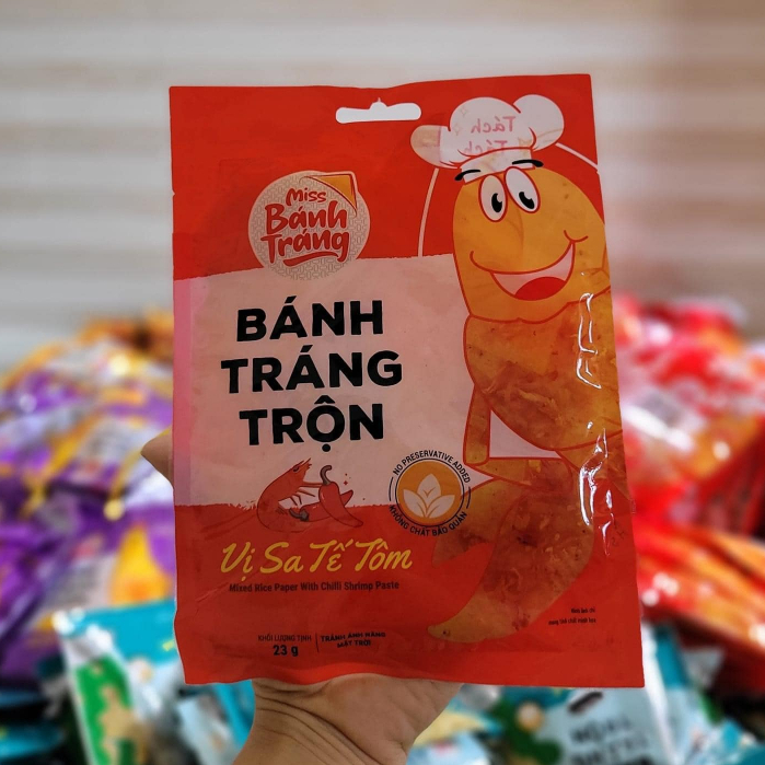 Bánh Tráng trộn  mix  6 vị, đùi gà, tôm satế, phô mai, sa tế bò, chanh xả, rong biển. bánh tráng trộn ăn liền cho trẻ em