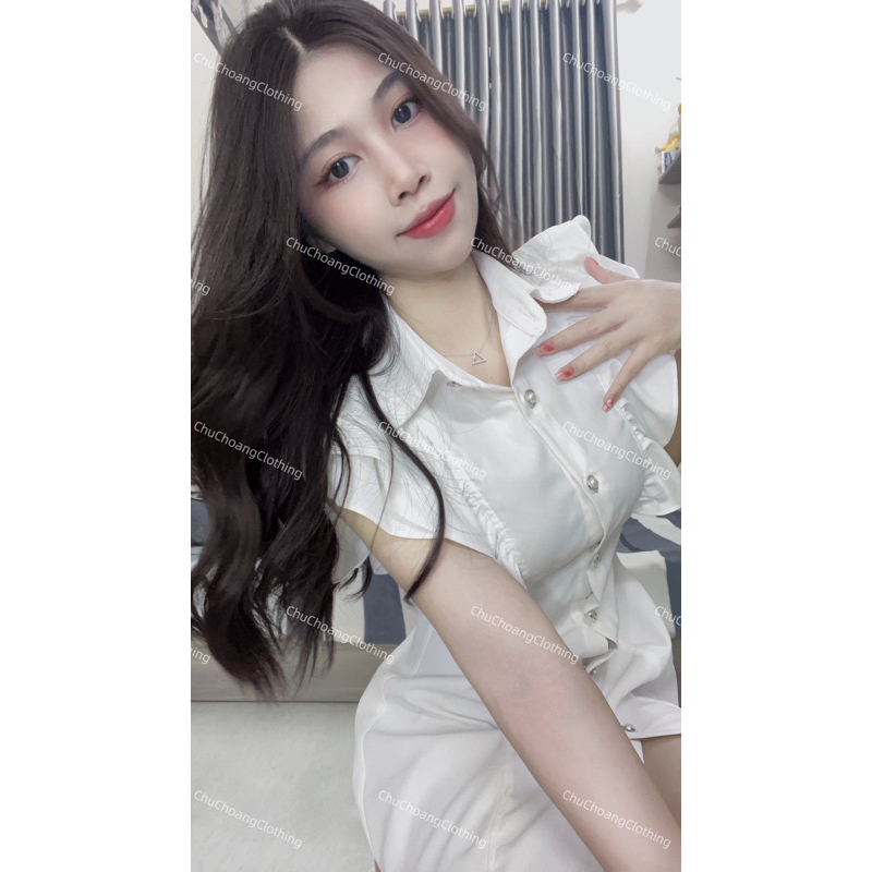 Váy sơ mi dáng ngắn bánh bèo phối tay bèo cánh tiên cúc ngọc tiểu thư sexy