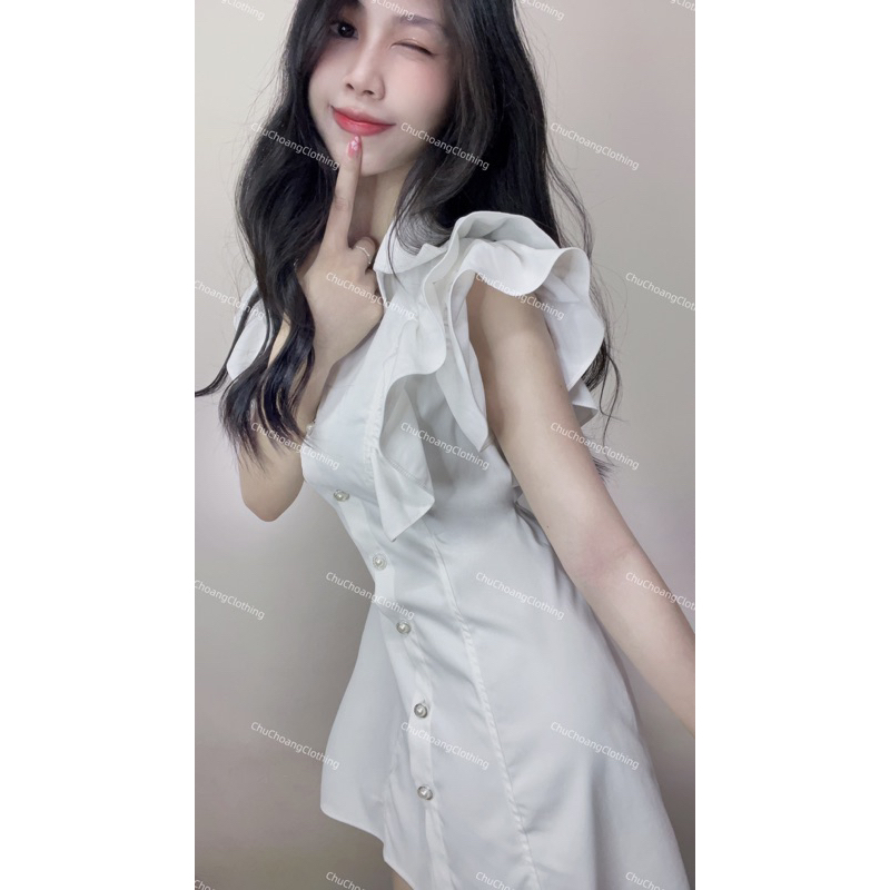 Váy sơ mi dáng ngắn bánh bèo phối tay bèo cánh tiên cúc ngọc tiểu thư sexy