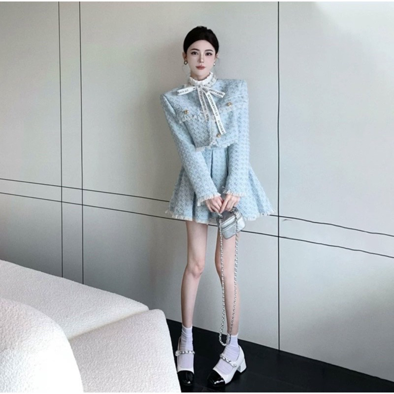 Set Dạ Tweed Áo Khoác Lửng Kèm Chân Váy Xoè Hai Màu Siêu Xinh Phong Cách Tiểu Thư_ Hàng Order Kèm Ảnh Thật
