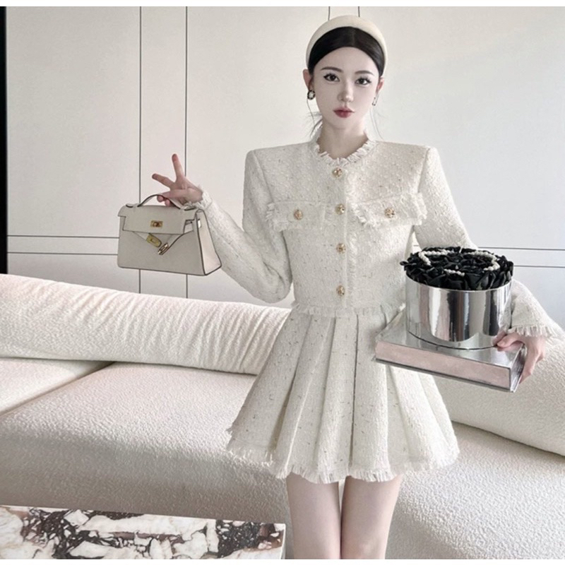 Set Dạ Tweed Áo Khoác Lửng Kèm Chân Váy Xoè Hai Màu Siêu Xinh Phong Cách Tiểu Thư_ Hàng Order Kèm Ảnh Thật