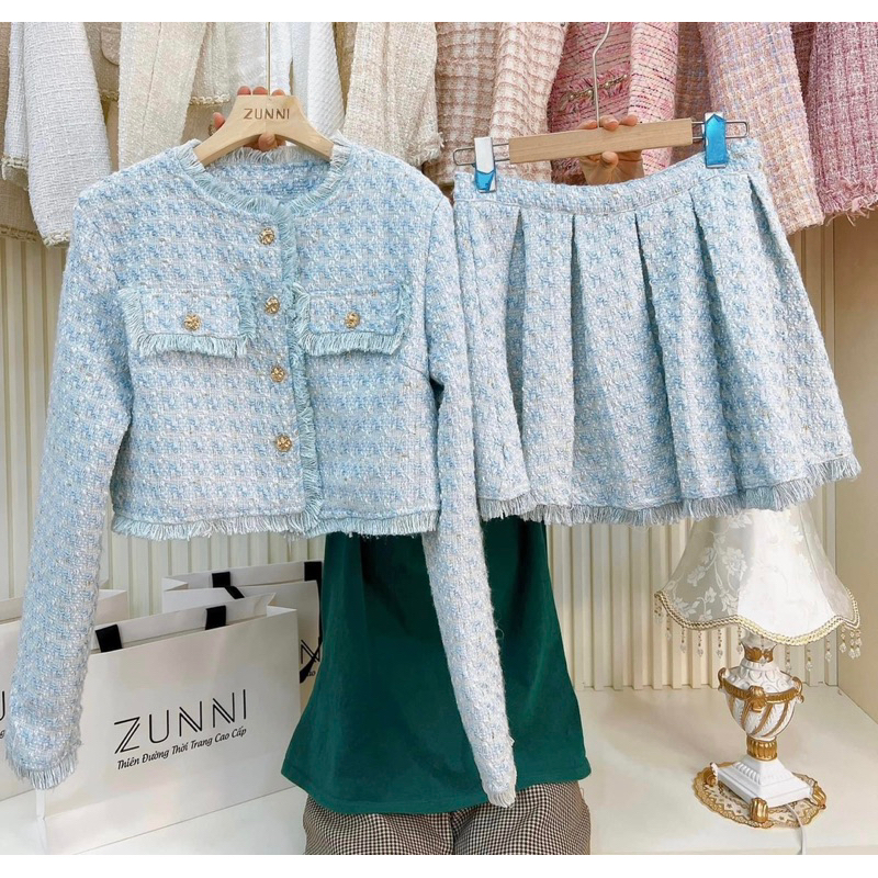 Set Dạ Tweed Áo Khoác Lửng Kèm Chân Váy Xoè Hai Màu Siêu Xinh Phong Cách Tiểu Thư_ Hàng Order Kèm Ảnh Thật