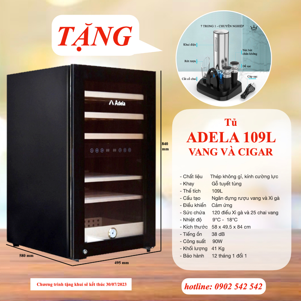 Tủ Bảo Quản Rượu Vang và Cigar Adela 109L