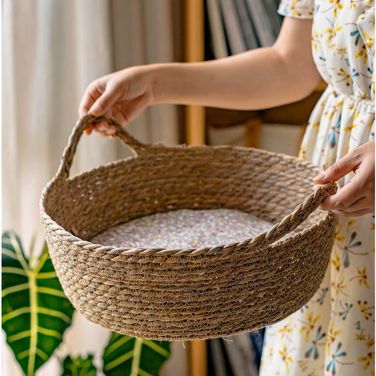 Ổ nằm cho thú cưng, giỏ đựng đồ đa năng bằng cói