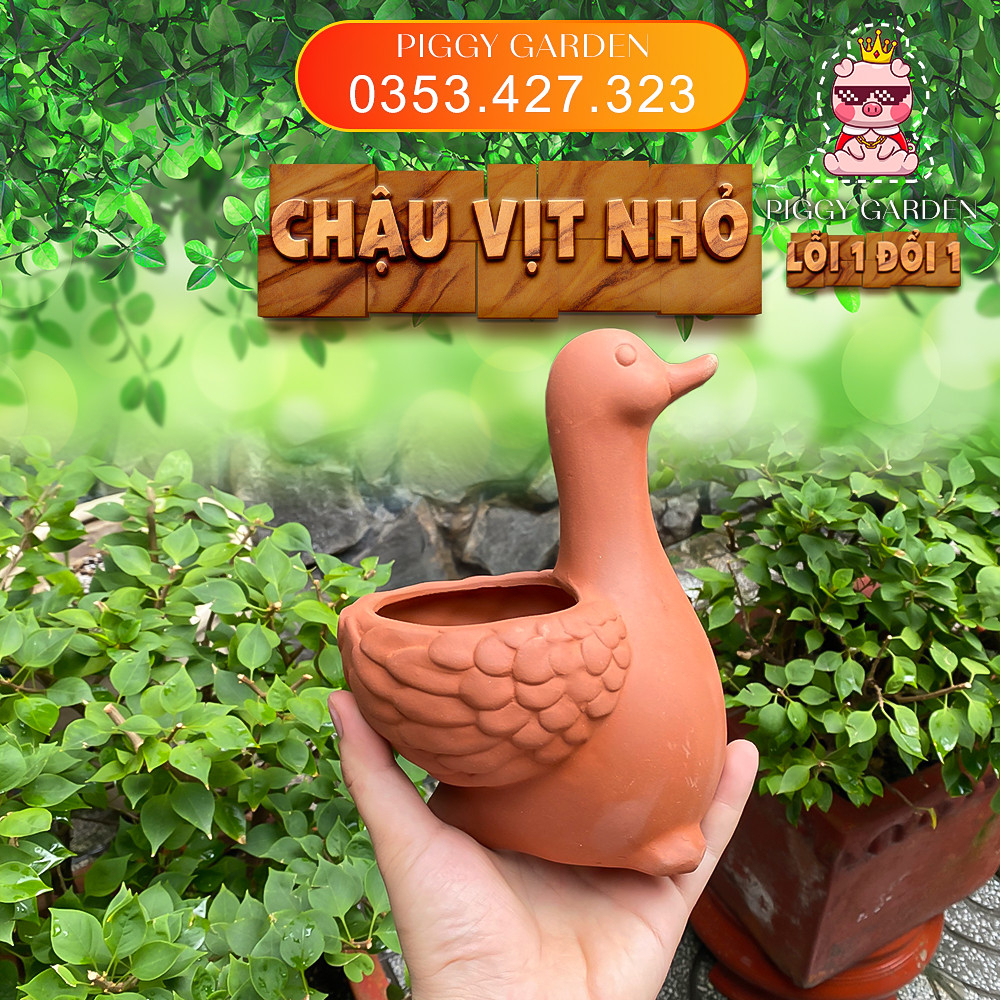 Chậu đất nung - Chậu trồng sen đá, xương rồng - Chậu vịt nhỏ miệng 9cm, cao 9cm
