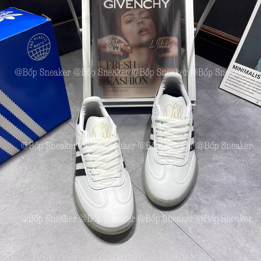 Giày thể thao AdiDas Samba Vegan Classic White Black Trắng Sọc đen đế trong.