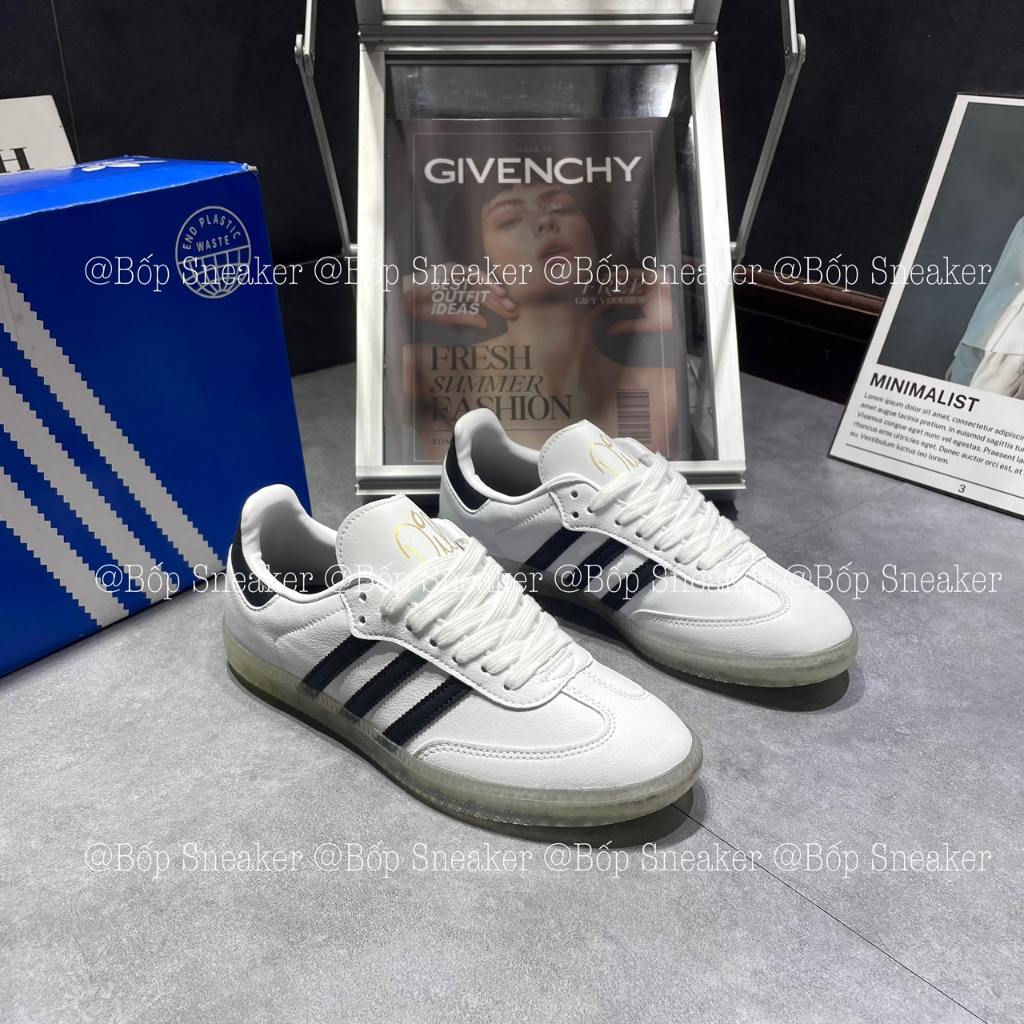 Giày thể thao AdiDas Samba Vegan Classic White Black Trắng Sọc đen đế trong.