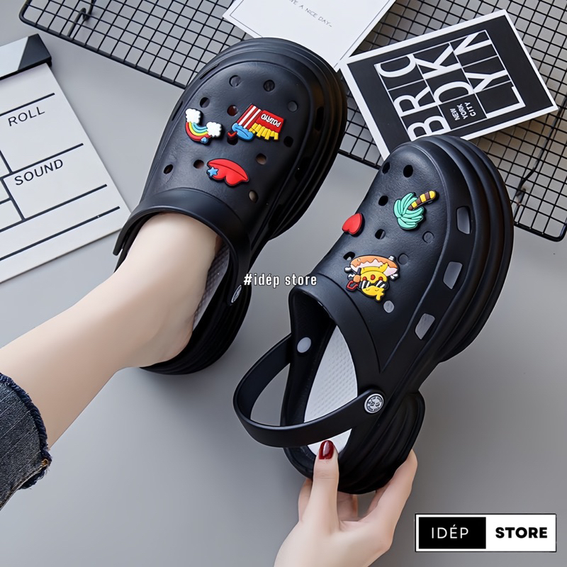 Dép sục CROSS nữ đế độn cao 5cm tăng chiều cao TẶNG 6 Stickers cute siêu nhẹ- Sục y tá đế bánh mì dày iDÉP SL062