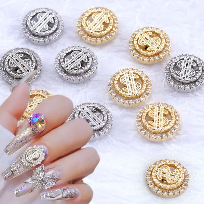 Charm vòng xoay cao cấp / chaảm đồng xu may mắn charm đính móng tay nail