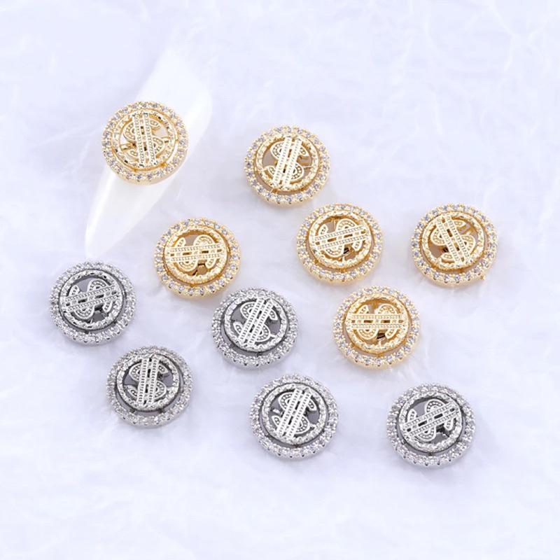 Charm vòng xoay cao cấp / chaảm đồng xu may mắn charm đính móng tay nail