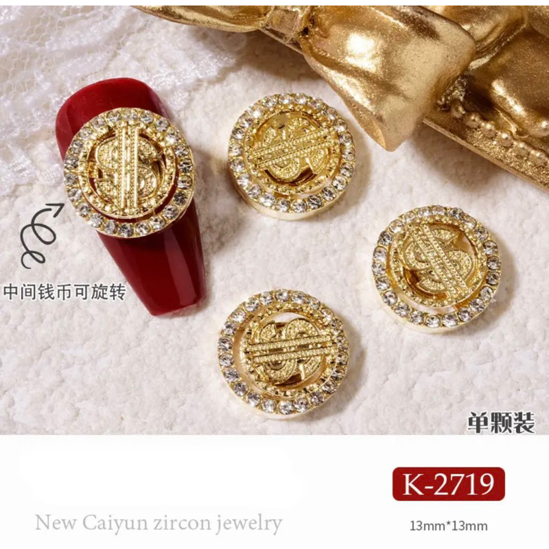 Charm vòng xoay cao cấp / chaảm đồng xu may mắn charm đính móng tay nail