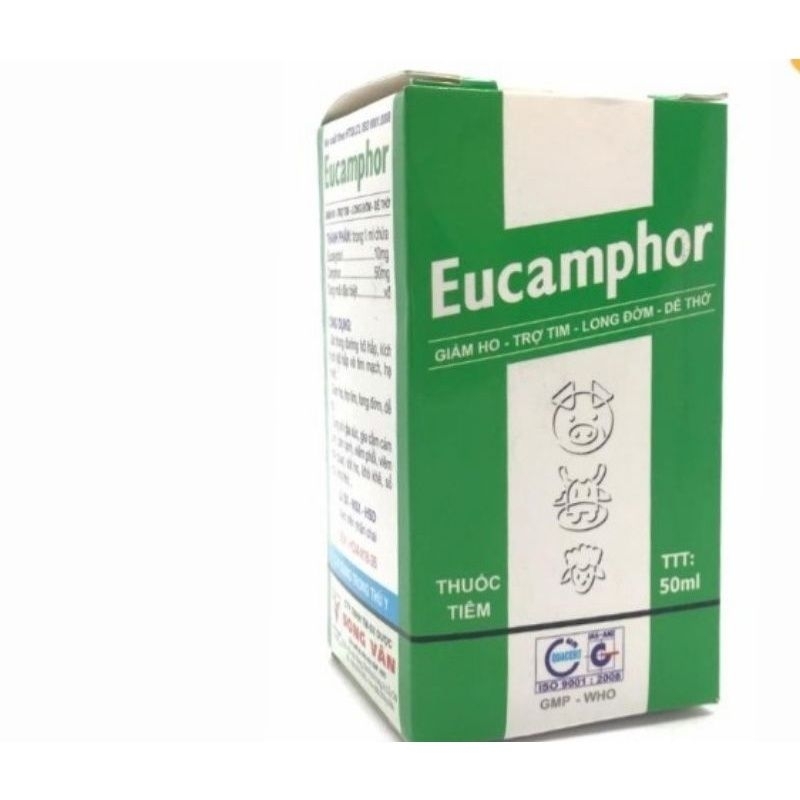 Thuốc thú y Eucamphor hỗ trợ giảm ho, trợ tim long đờm, dẽ thở tren gia súc, gia cầm, chó mèo