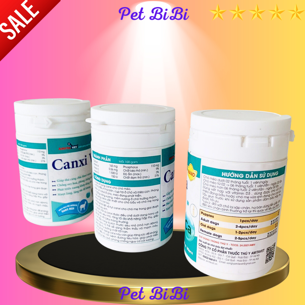 Canxi cho Chó, Mèo CANXI VITA hộp 85 viên cho chó bầu phục hồi, bị hạ bàn, tai cụp, giúp thú cưng chống loãng xương