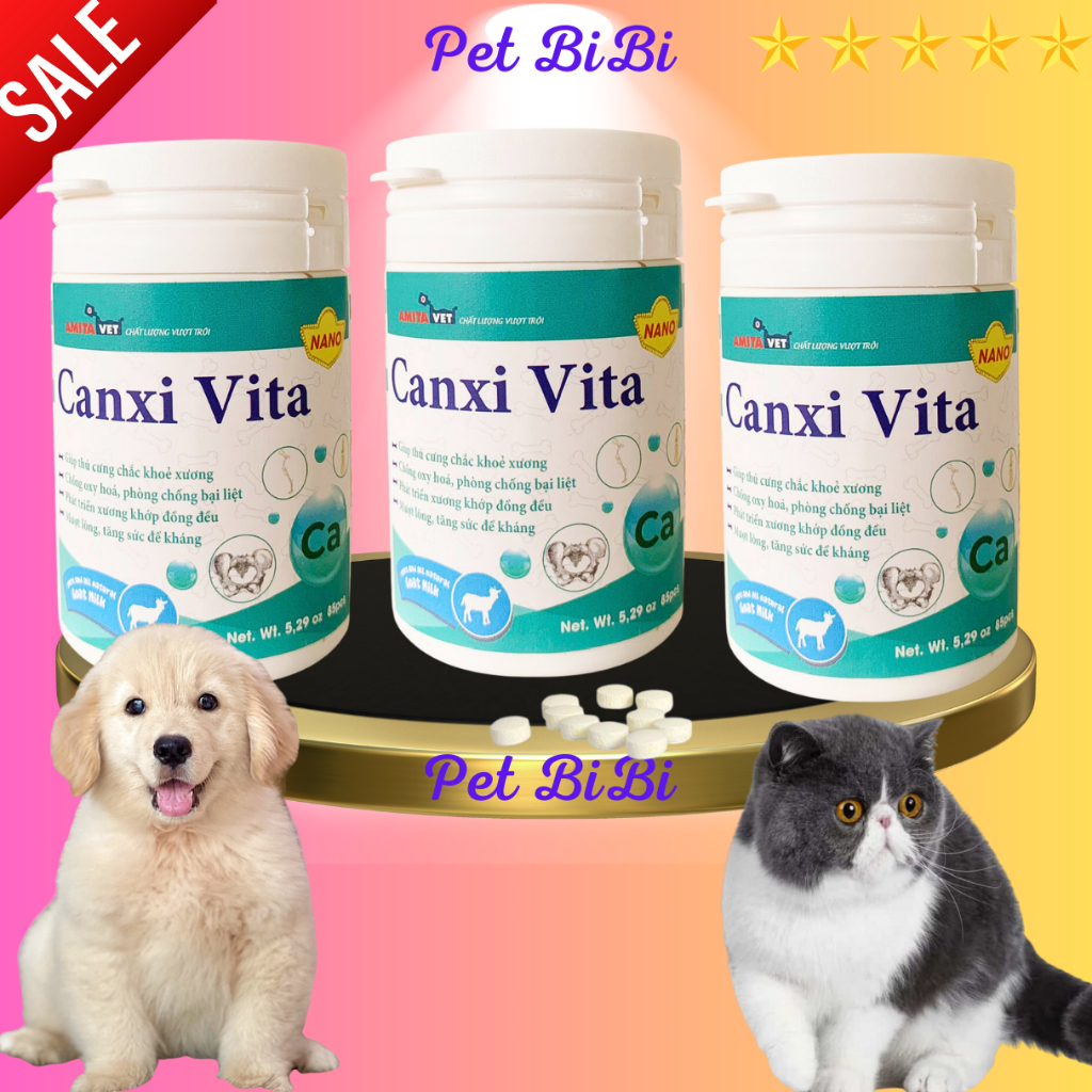 Canxi cho Chó, Mèo CANXI VITA hộp 85 viên cho chó bầu phục hồi, bị hạ bàn, tai cụp, giúp thú cưng chống loãng xương