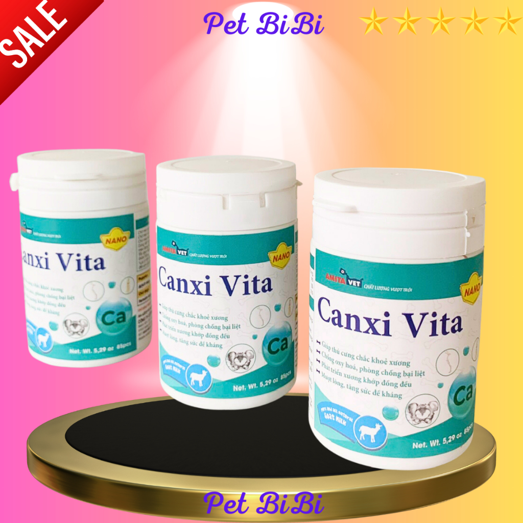 Canxi cho Chó, Mèo CANXI VITA hộp 85 viên cho chó bầu phục hồi, bị hạ bàn, tai cụp, giúp thú cưng chống loãng xương