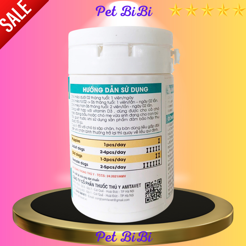Canxi cho Chó, Mèo CANXI VITA hộp 85 viên cho chó bầu phục hồi, bị hạ bàn, tai cụp, giúp thú cưng chống loãng xương