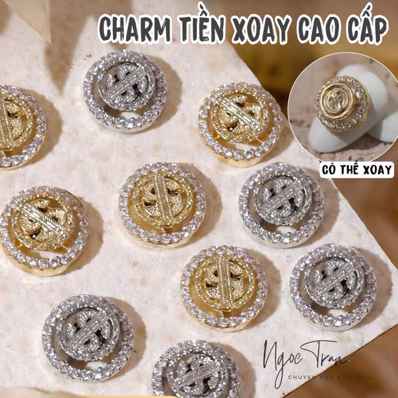 Charm vòng xoay cao cấp / chaảm đồng xu may mắn charm đính móng tay nail