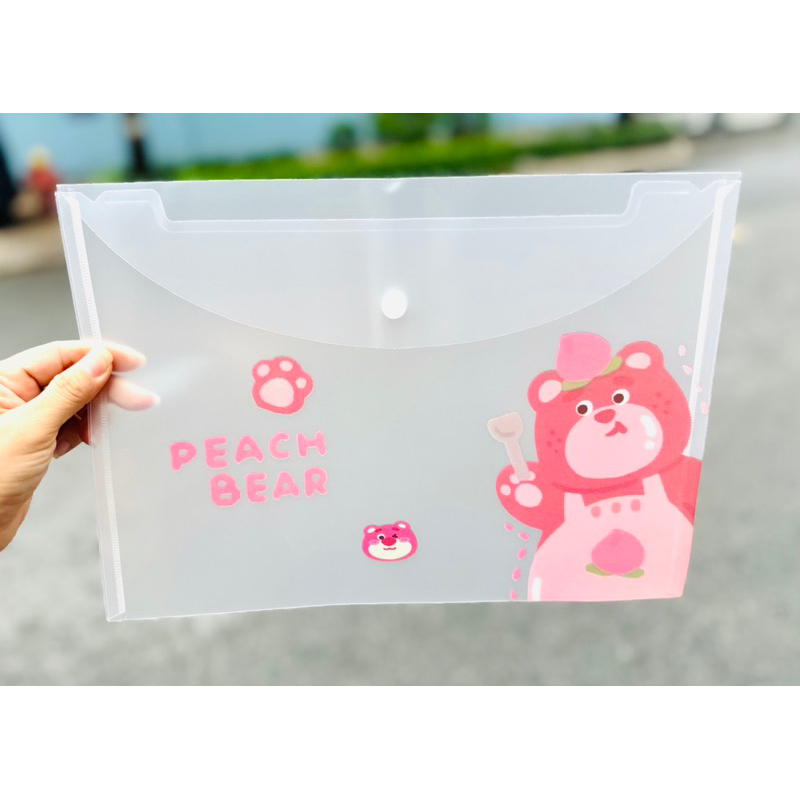 Bìa Cây A4 Kẹp Tài Liệu Hình Gấu Dâu, Bìa Sơ Mi Đựng Hồ Sơ Gấu Lotso - 1 Cái