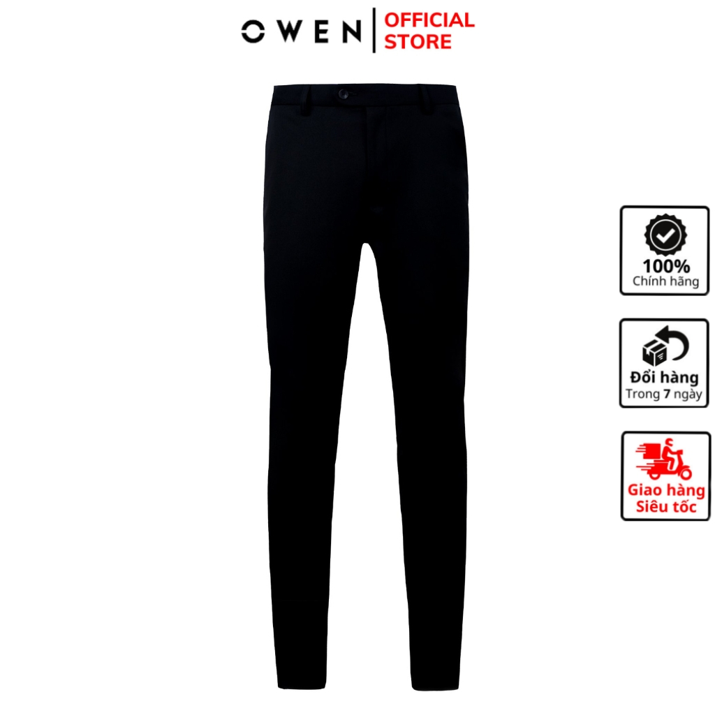 Quần âu tây nam công sở cao cấp OWEN QST231501 dáng slim fit ống ôm màu đen trơn vải polyester mềm mát