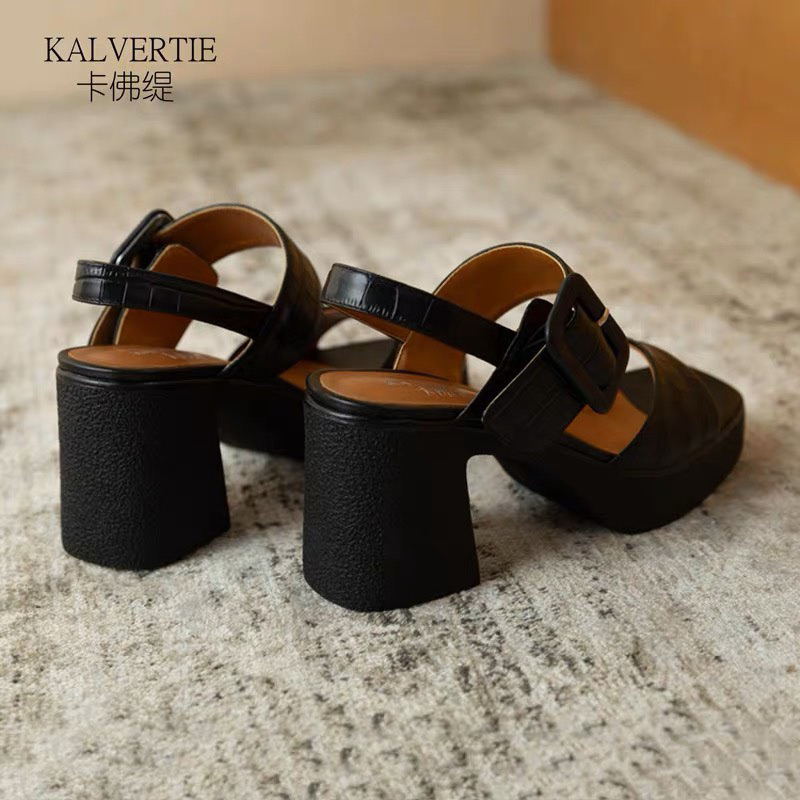 Giày  Sandal Quai Ngang Da Thật Vân Cá S.ấu ts73054