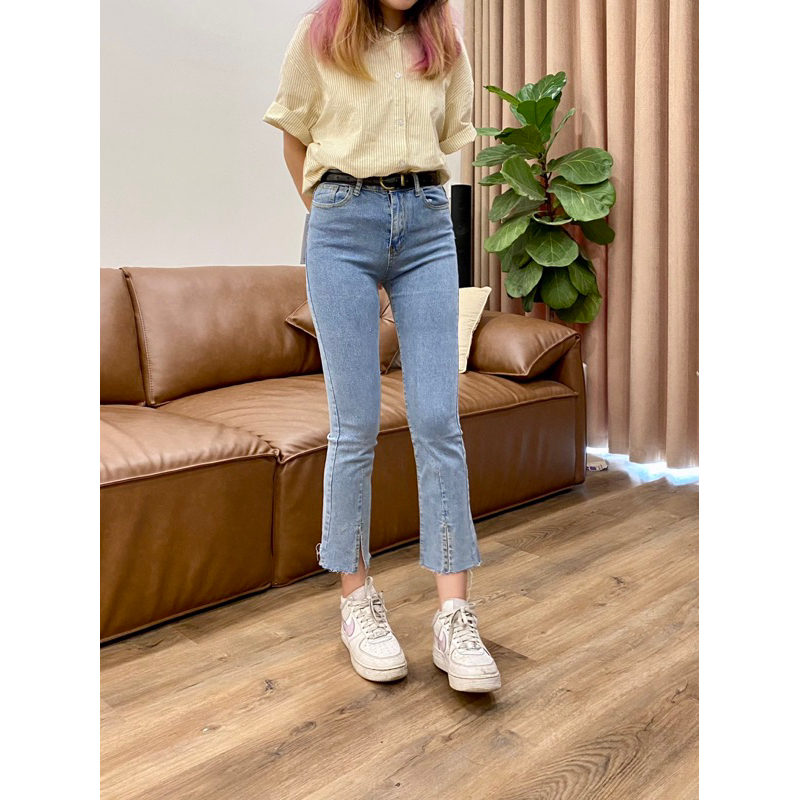 Quần Jean Ống Loe Lưng Cao Hack Dáng, Quần Bò Co Giãn S075 - Glister Closet