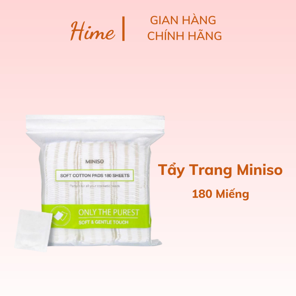 Bông tẩy trang MINISO Nhật Bản 180 miếng, cotton nguyên chất, siêu dai và mềm mại