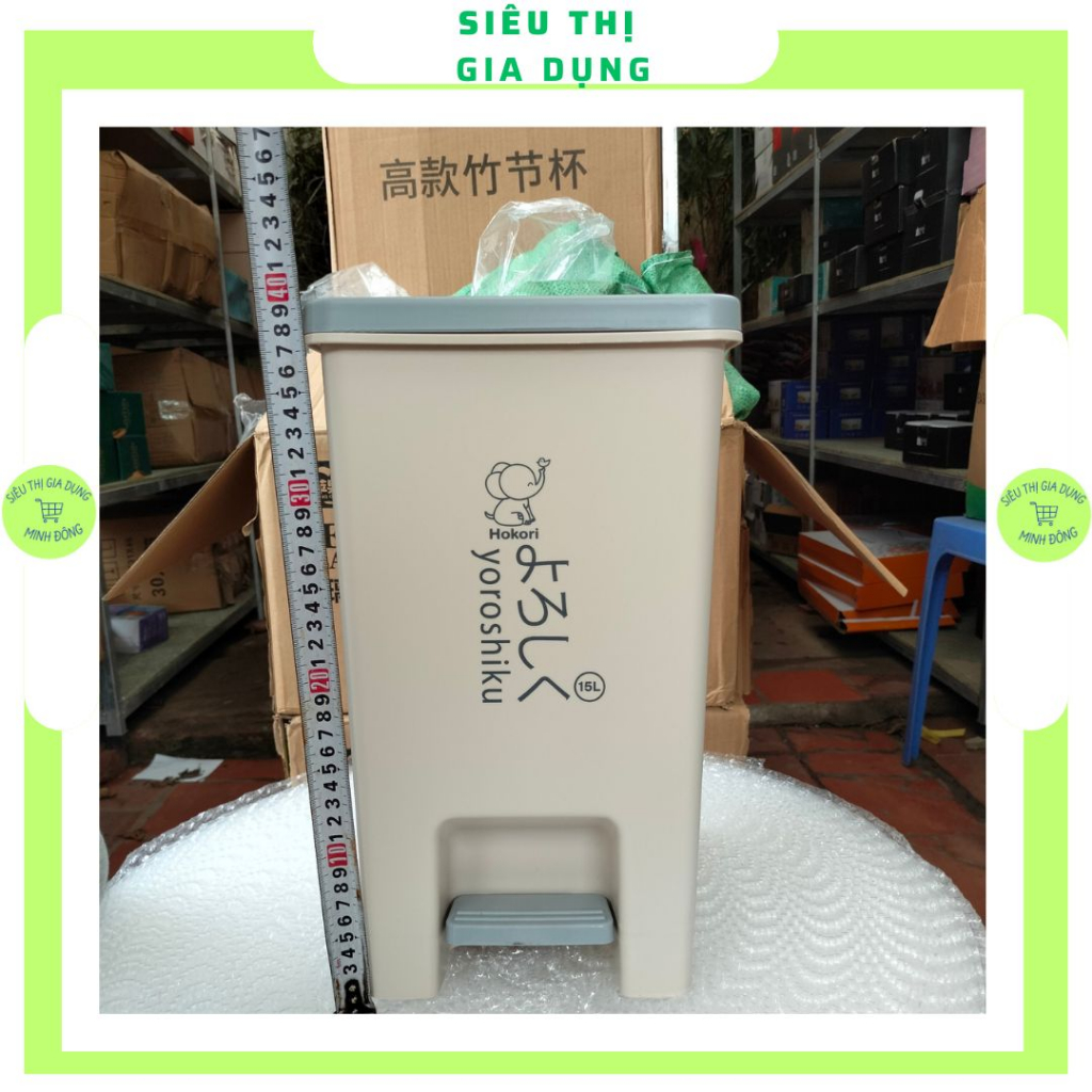 Thùng rác nhựa 10L vuông đạp bàn chân hokori có nắp đậy, Đựng Rác Gia Đình
