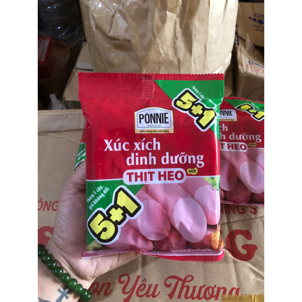 Xúc xích Ponnie thịt heo/bò gói 5+1 220gr date 15/01/2024