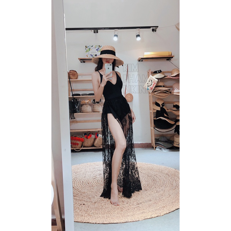 SET bikini mix maxi ren đen thời trang