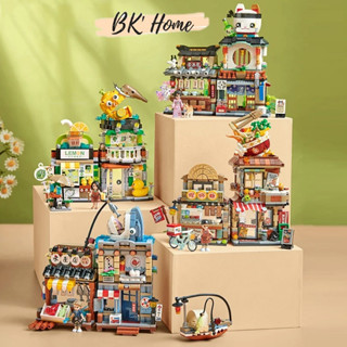 (Tặng đèn) Đồ chơi lắp ráp khối xây dựng LOZ mini mô hình nhà Nhật Bản, tiệm ăn Trung Hoa