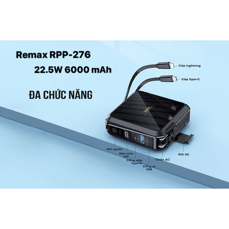 Sạc dự phòng REMAX RPP-276 20 W dung lượng 15000 mAh kèm cáp dời