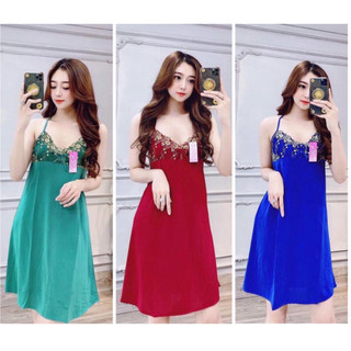 Đầm Thun Lạnh Dây Nhuyễn Phối Ren Mặc Nhà Phong Cách Thời Trang Siêu Đẹp Từ 40-75kg