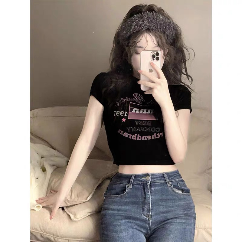 Áo Thun Croptop Body Nữ Tay Ngắn, Cổ Tròn Dáng Ôm In Hình #A34
