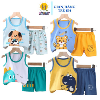 Bộ cộc tay bé trai mùa hè FAMBY áo sát nách cotton ba lỗ thời trang trẻ em 12-27kg