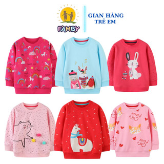 Áo nỉ bé gái họa tiết xinh xắn,áo dài tay bé gái hàn quốc cho bé từ 12-27kg