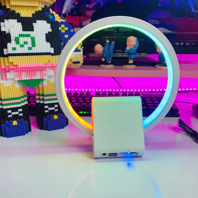 Loa Bluetooth Kiêm Sạc Không Dây, Đèn Ngủ LED RGB BT256 - Loa Máy Tính Bluetooth Trang Trí Decor Bàn Làm Việc