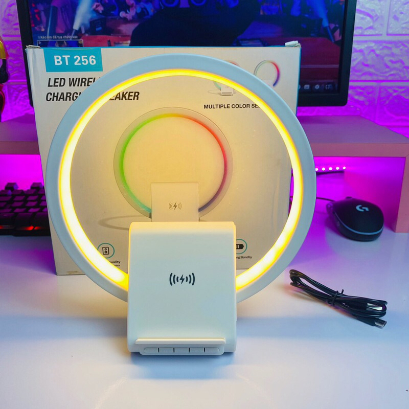 Loa Bluetooth Kiêm Sạc Không Dây, Đèn Ngủ LED RGB BT256 - Loa Máy Tính Bluetooth Trang Trí Decor Bàn Làm Việc