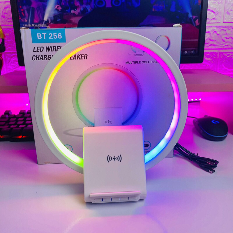 Loa Bluetooth Kiêm Sạc Không Dây, Đèn Ngủ LED RGB BT256 - Loa Máy Tính Bluetooth Trang Trí Decor Bàn Làm Việc