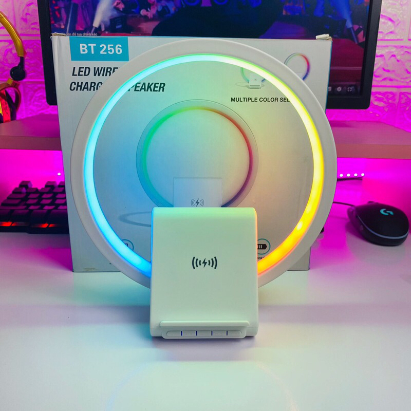 Loa Bluetooth Kiêm Sạc Không Dây, Đèn Ngủ LED RGB BT256 - Loa Máy Tính Bluetooth Trang Trí Decor Bàn Làm Việc