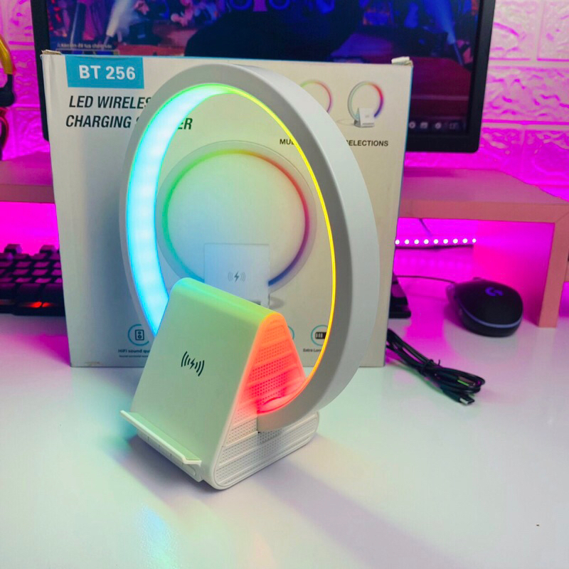 Loa Bluetooth Kiêm Sạc Không Dây, Đèn Ngủ LED RGB BT256 - Loa Máy Tính Bluetooth Trang Trí Decor Bàn Làm Việc