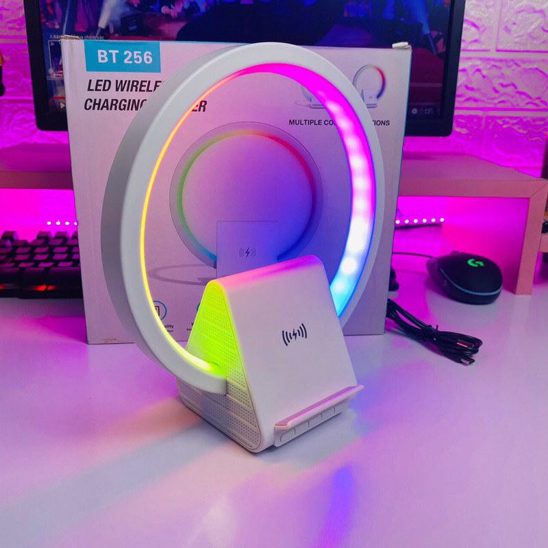 Loa Bluetooth Kiêm Sạc Không Dây, Đèn Ngủ LED RGB BT256 - Loa Máy Tính Bluetooth Trang Trí Decor Bàn Làm Việc