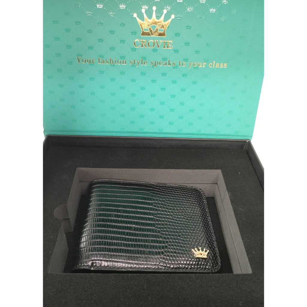 Ví Da Nam Cao Cấp Da Kỳ Đà Ý hàng hiệu CROVIE Bóp Da Nam Full Hộp C34