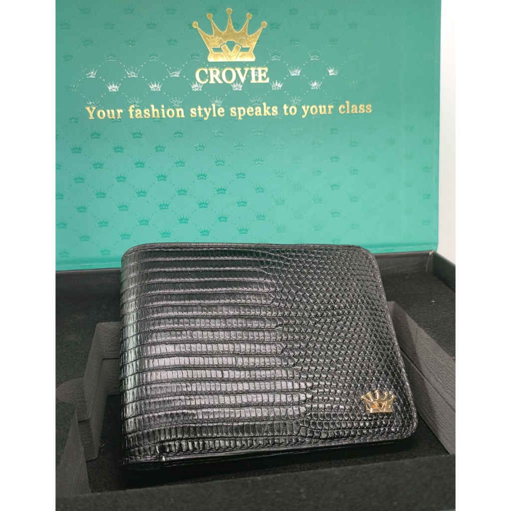 Ví Da Nam Cao Cấp Da Kỳ Đà Ý hàng hiệu CROVIE Bóp Da Nam Full Hộp C34