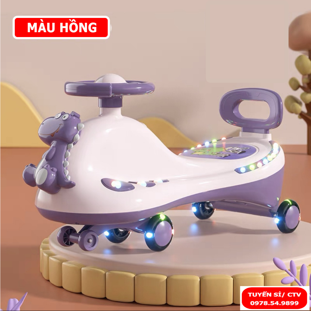 Xe Lắc Cho Bé, Xe chòi chân Thăng bằng 4 bánh cho bé kèm nhạc và đèn hình khủng long cao cấp